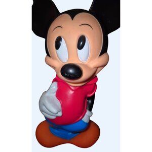 Vintage Mickey Mouse Coin Bank Disney Collectible Red Shirt Blue Pants Plastic F